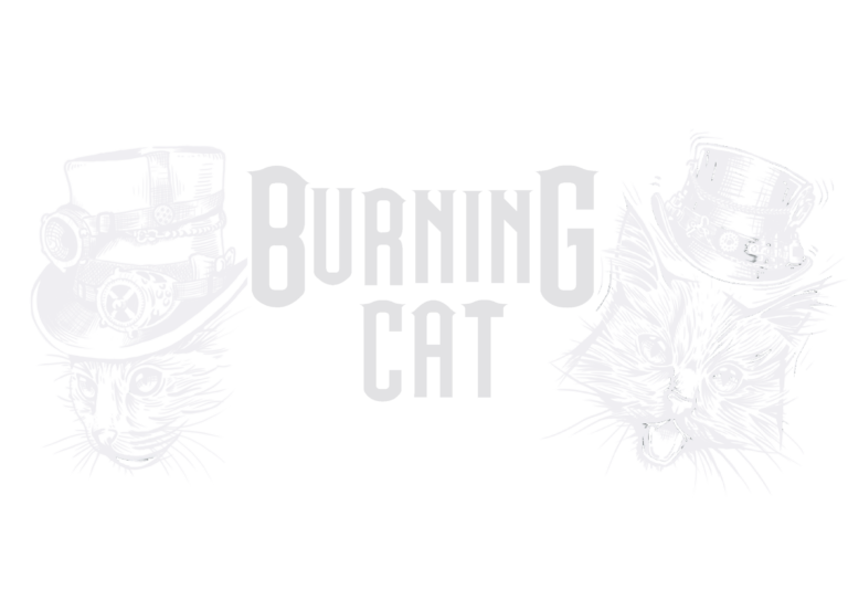 Le logo du burning cat avec deux chats sur fond perdu